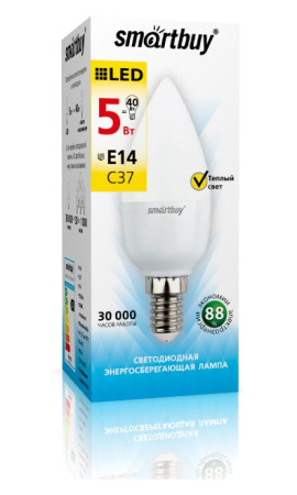 Лампа светодиодная (LED) Smartbuy-C37-05W/3000/E14 в Минске - изображение Изображение: лампа светодиодная (led) smartbuy-c37-05w/3000/e14 в Минске