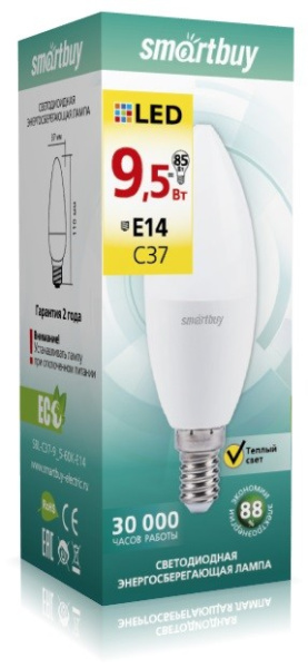Лампа светодиодная (LED) Smartbuy-C37-9,5W/3000/Е14 в Минске - изображение Изображение: лампа светодиодная (led) smartbuy-c37-9,5w/3000/е14 в Минске
