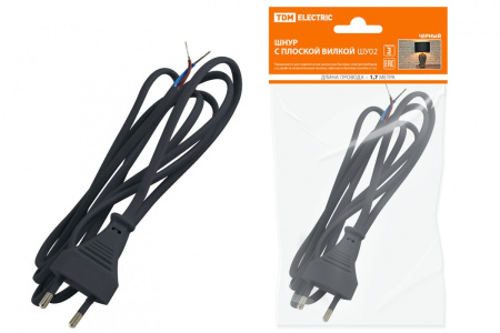 Изображение: шнур с плоской вилкой шу02 шввп 2х0,75мм2 (черный) 1,7м в Минске