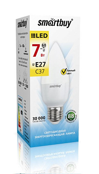 Лампа светодиодная (LED) Smartbuy-C37-07W/3000/E27  в Минске - картинка Картинка: лампа светодиодная (led) smartbuy-c37-07w/3000/e27  в Минске