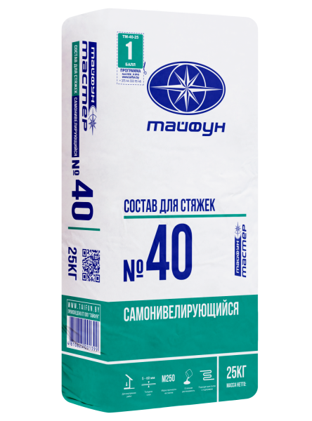 Изображение: состав тайфун-мастер № 40 самонивелирующийся цементная для черновых наливных полов  (25кг) в Минске