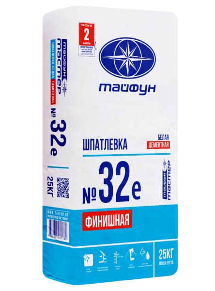 Изображение: шпатлевка цементная тайфун-мастер № 32-е белая финишная (25кг) в Минске