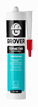 Герметик силиконовый санитарный Grover S 100 белый, картридж 300 мл  Герметик силиконовый санитарный Grover S 100 белый, картридж 300 мл