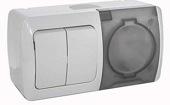 Картинка: блок eva  выключатель 2-кл и розетка с крышкой с/з,наружная, ip54, т.м.el-bi в Минске