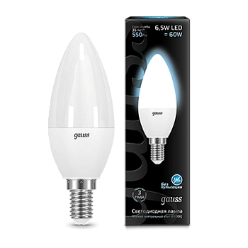 Лампа светодиодная LED Свеча E14 6.5W 550lm 4100К 1/10/50   т.м.Gauss в Минске - картинка Картинка: лампа светодиодная led свеча e14 6.5w 550lm 4100к 1/10/50   т.м.gauss в Минске