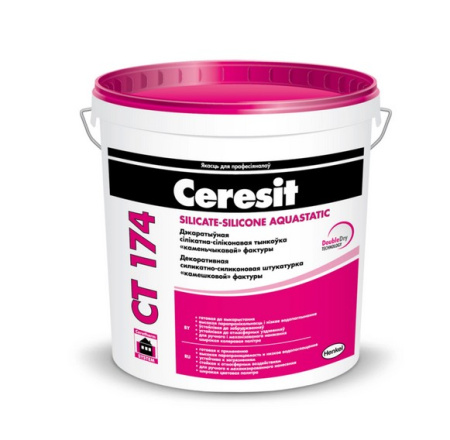 Изображение: штукатурка силикатно-силиконовая "камешковая" ceresit ст174 (1,5мм)  25кг  в Минске